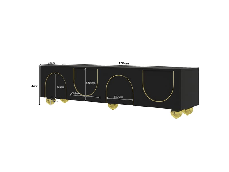 Meuble tv modenvie 170 x 38 x 44 cm 4 portes push to open noir et doré  - Conforama C
