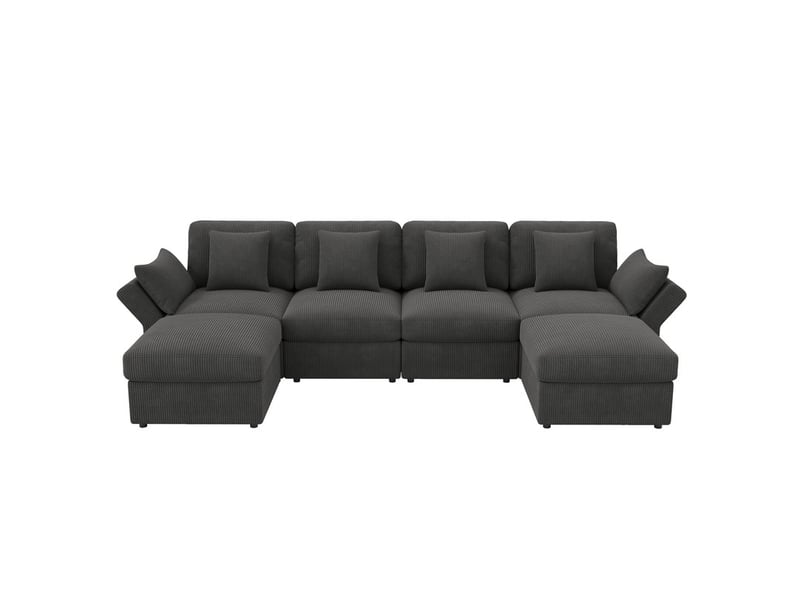  Canapé d'angle moderne ,6 places,avec accoudoirs réglables et pouf amovible, en velours,290x159x89cm,gris  - Conforama A