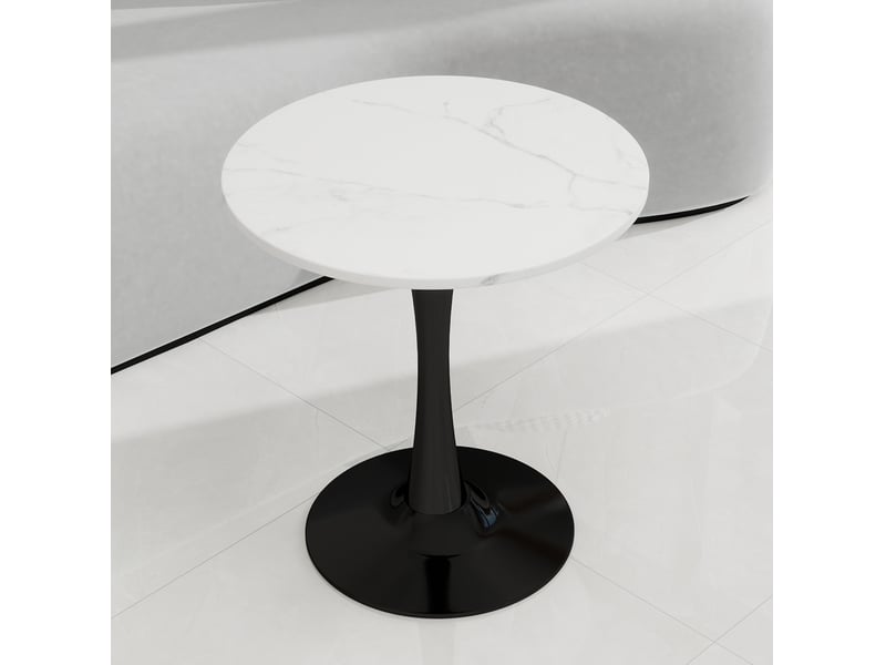  Table à manger ronde 70 cm effet marbre blanc, piètement noir, 2 à 4 personnes  - Conforama B