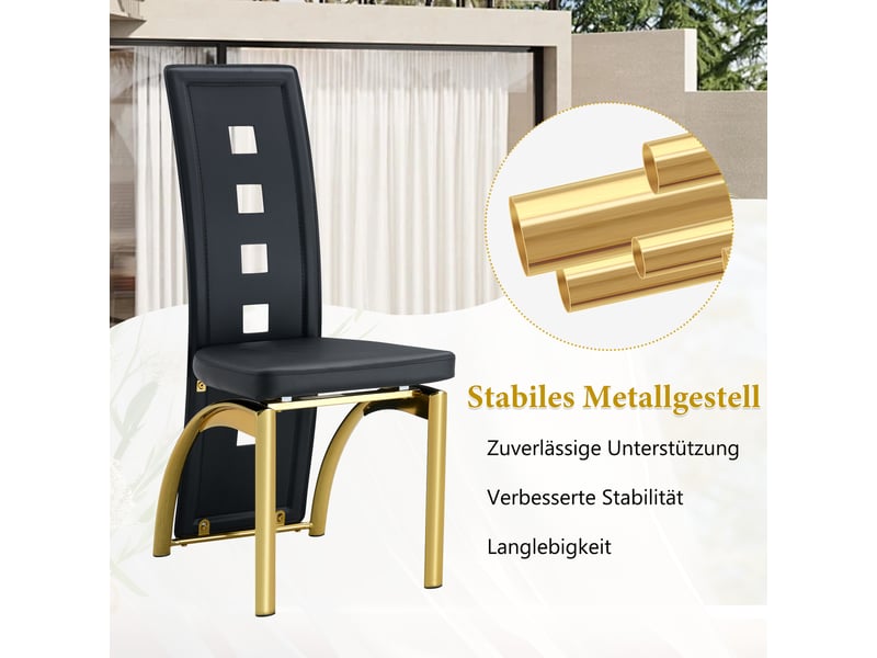 Chaises de salle à manger design lot de 6, simili cuir noir perforé, pieds métal doré, hauteur 102,5 cm, pour salle à manger ou salon moderne - Conforama D
