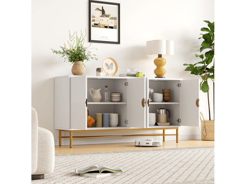  Buffet 160x40x82 cm à 4 portes avec fermeture douce en mdf et panneaux de particules blanc  - Conforama C