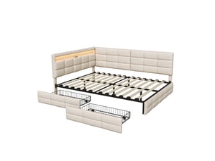 Lit avec rangement 140x190 cm <strong>BRILVERDE </strong>  <strong></strong> coloris beige