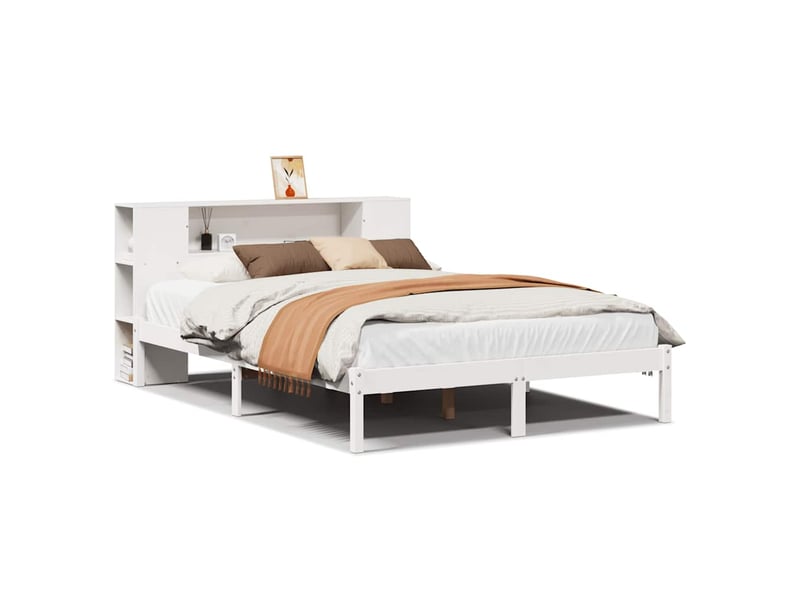  Lit double- lit adulte -  lit bibliothèque sans matelas blanc 135x190 cm bois pin massif  - Conforama A