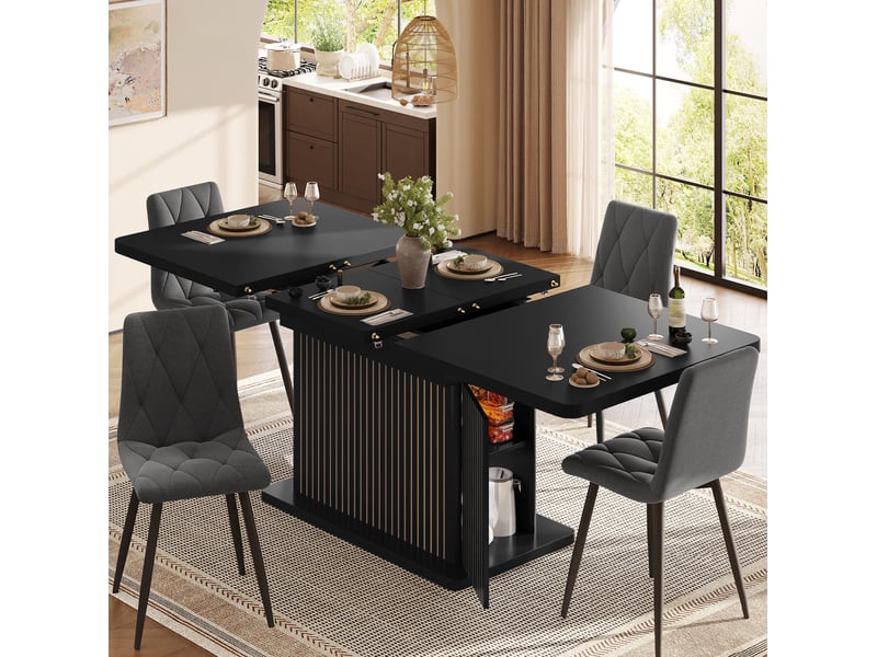  Table à manger extensible 120-160 x 80 cm – noir mat – rangement dissimulé et plateau central modulable  - Conforama B