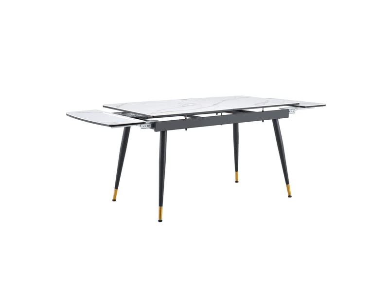  Table à manger extensible 140-200x80 cm blanche en pierre frittée, piètement métal noir, salle à manger  - Conforama D