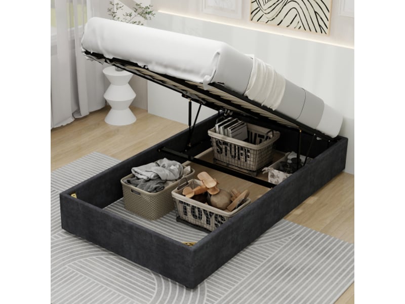  Lit coffre enfant 90x200 cm, mobilier de chambre moderne, sans tête de lit et matelas non inclus, gris  - Conforama B