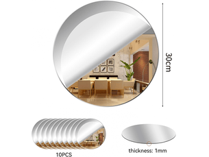 Lot de 10 autocollants muraux flexibles en acrylique, miroir décoratif, rond, pour salle de bain, salon, chambre (rond 30 cm)