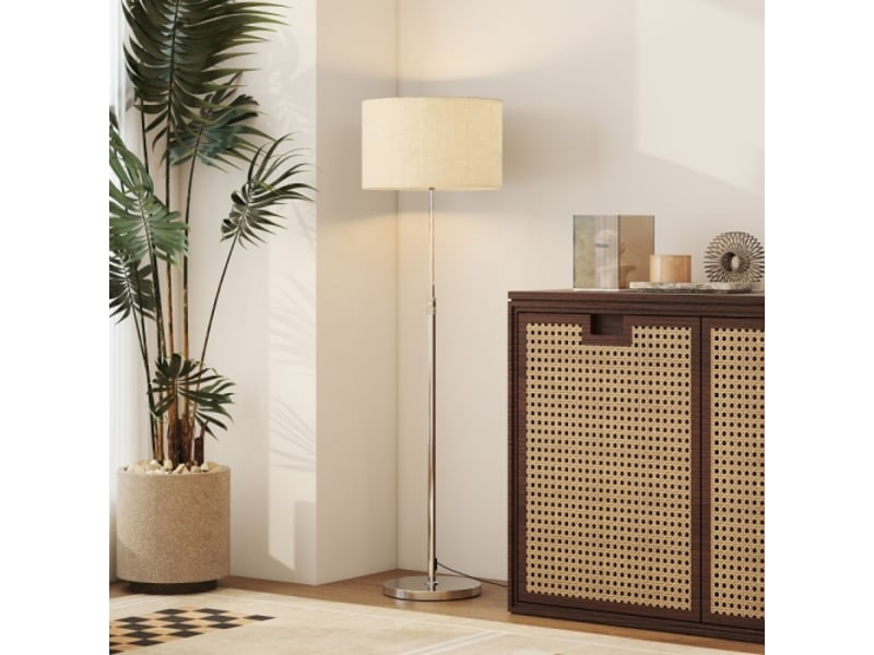  Lampadaire réglable en hauteur, métal beige, abat-jour tissu, télécommande, variateur, interrupteur au pied  - Conforama B
