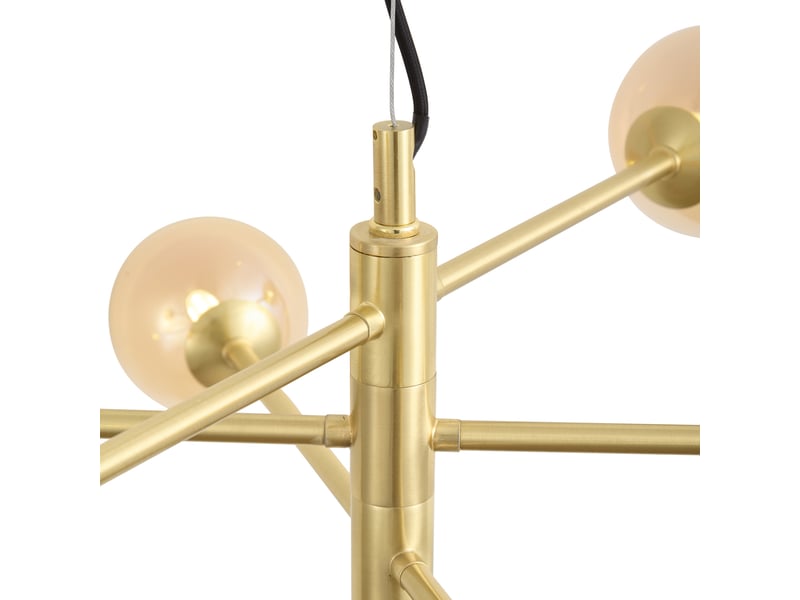  Art deco hanglamp messing met amber glas 6-lichts - ryan  - Conforama D