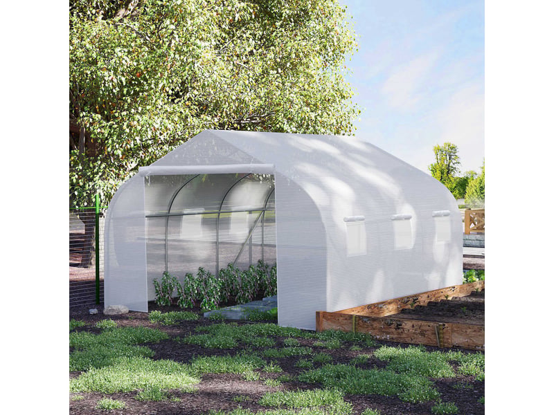  Invernadero de túnel 445x300x205 cm invernadero de jardín avec 6 ventanas et cubierta de polytileno pe 140 gm² blanco  - Conforama D