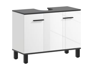 Meuble sous-évier à 2 portes et étagères réglables pour évier avec ou sans colonne, 80 x 34 x 60 cm, blanc