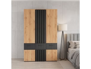 Armoire haute 90 x 50 x 200 cm, portes à effet lamelles, 2 tringles à vêtements, 3 tiroirs, 6 compartiments de rangement