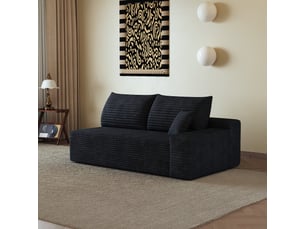 Canapé droit convertible <strong></strong> <strong></strong> 2 places Velours côtelé noir