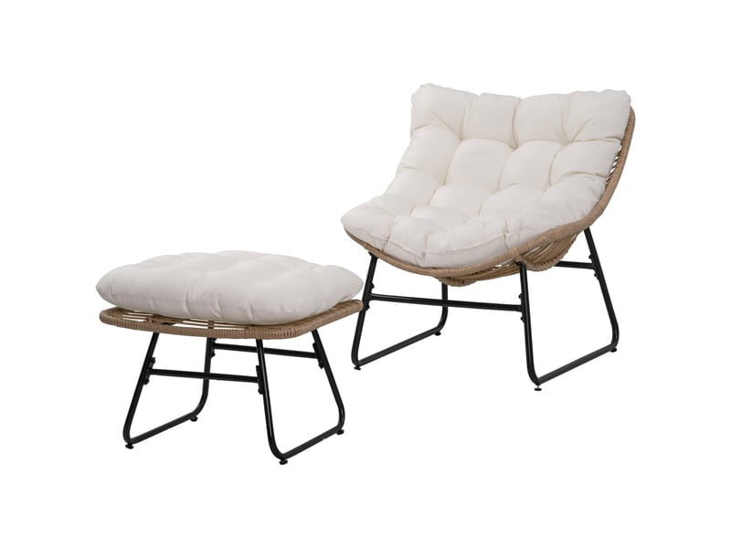  Fauteuil de jardin avec repose-pieds en métal et résine tressée aspect rotin  - Conforama B