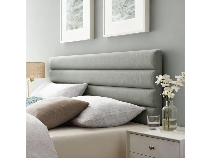  Tête de lit matelassée hauteur réglable 3 niveaux dim. L.140 x p.10 x h.106116126 cm tissu gris  - Conforama D