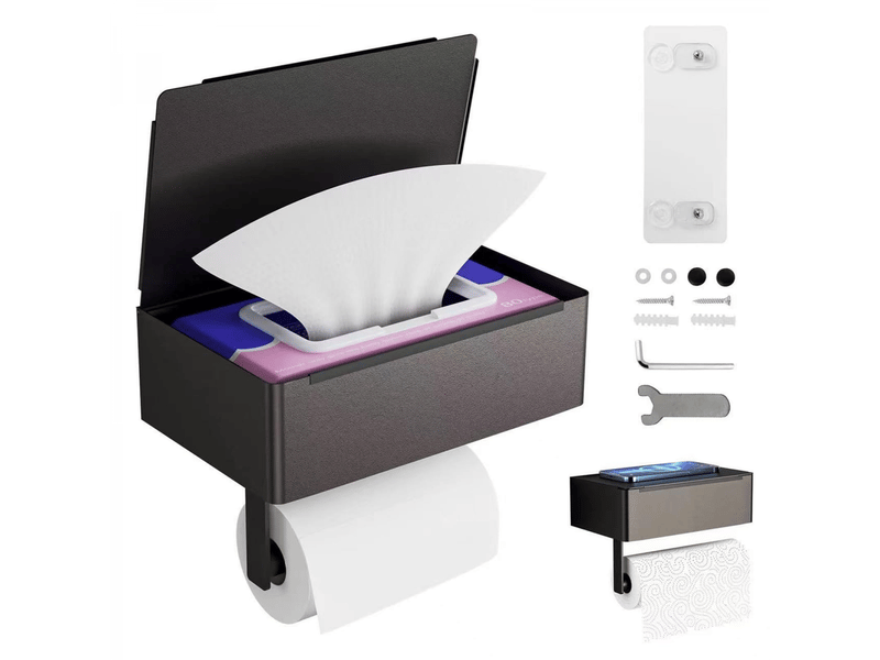  Support de papier toilette avec boîte de rangement en acier inoxydable 304 - porte-papier toilette sans perforation  - Conforama B