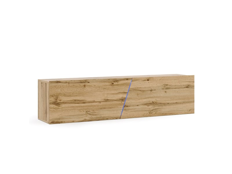 Meuble tv suspendu 160cm design minimaliste moderne lumière led regat - bois neutre Slant - Conforama E