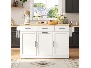 Îlot de cuisine mobile 136x75x92 cm blanc et naturel avec plateau rabattable
