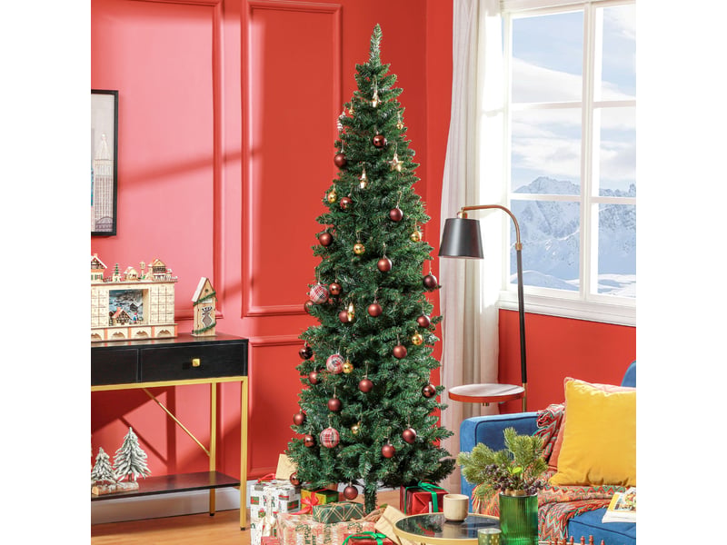  Sapin de noël artificiel 210 cm arbre de noël slim avec support en acier pliable, 687 branches épines vert  - Conforama B