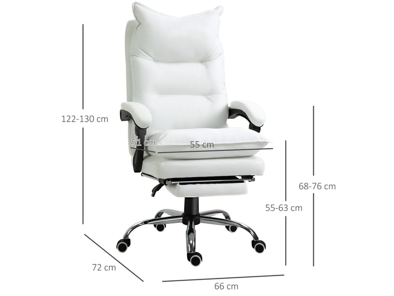  Fauteuil de bureau avec fonction relax, repose-pieds et dossier inclinable, en métal, blanc  - Conforama C