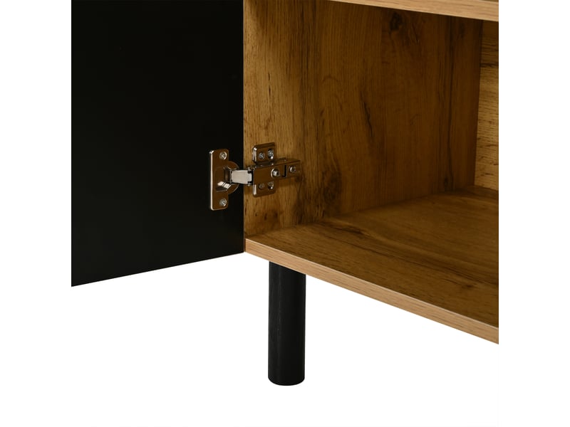 Buffet moderne 140x40x70cm meuble rangement bois noir avec portes push-open et design losange pour salon - Conforama E
