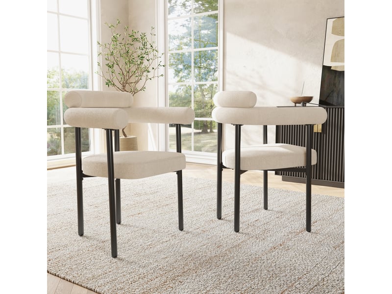  Lot de 6 chaises de salle à manger beige en tissu effet daim  - Conforama D
