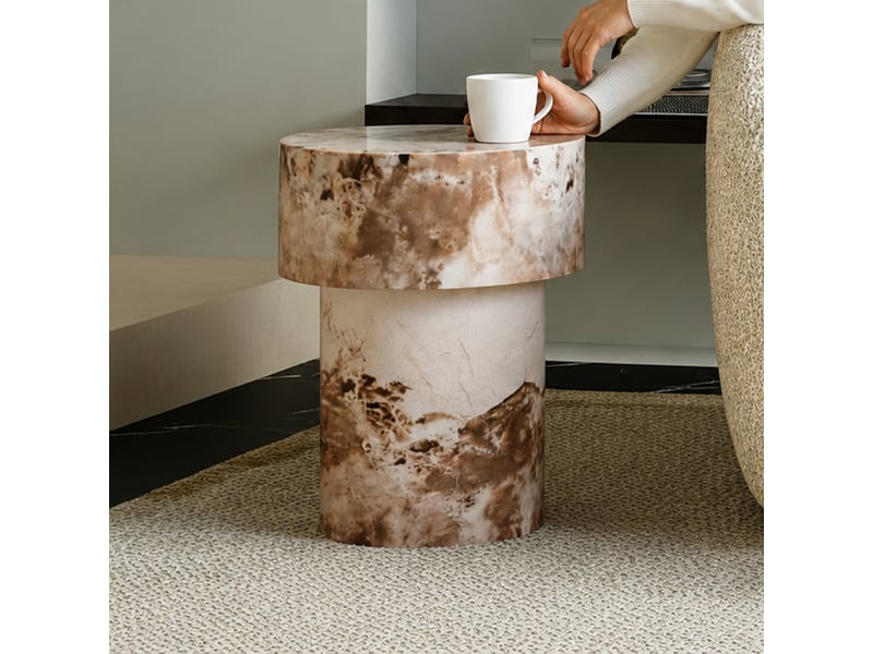  Table d'appoint ronde en marbre d'ingénierie beige et marron d39 cm  - Conforama D