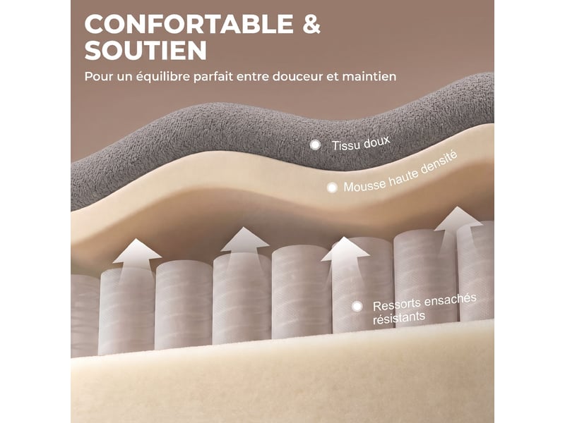  Canapé 3 places en chenille 220 cm, canapé salon moderne avec assise et accoudoirs larges, 3 coussins, gris  - Conforama R