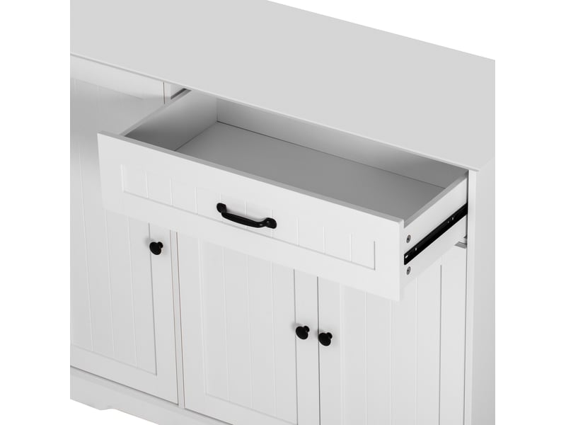  Buffet bas meuble d'entrée 107x40x84 cm avec 3 portes 1 tiroir, mdf blanc, large poignées structure en métal, style minimaliste  - Conforama E