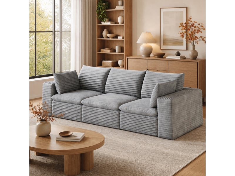 Canapé 3 places,260x90x60 cm,modulable,velours côtelé,gris foncé - Conforama B