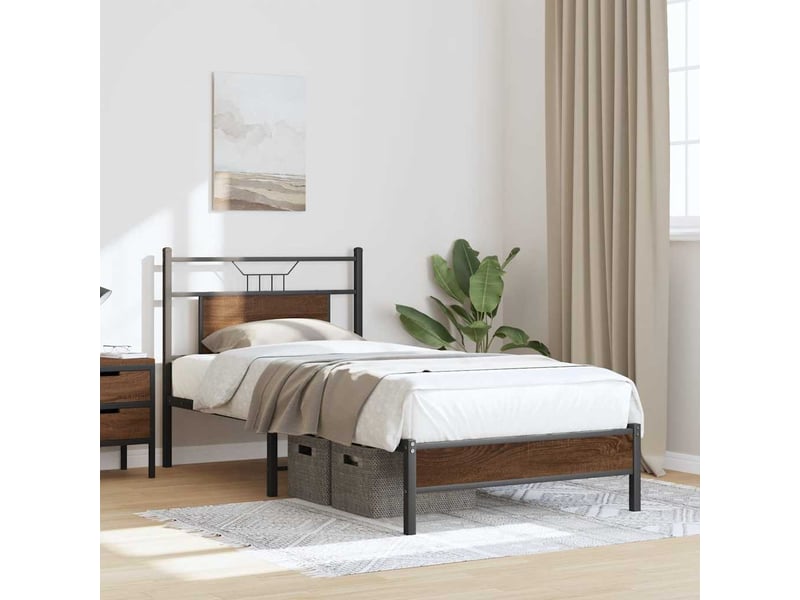  Lit simple- lit adulte -  cadre de lit sans matelas chêne marron 90x190cm bois ingénierie  - Conforama C