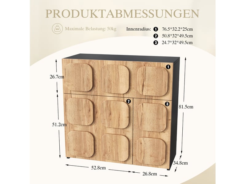  Buffet 79,6x34,8x81,5 cm 4 compartiments coloris bois naturel et noir  - Conforama C