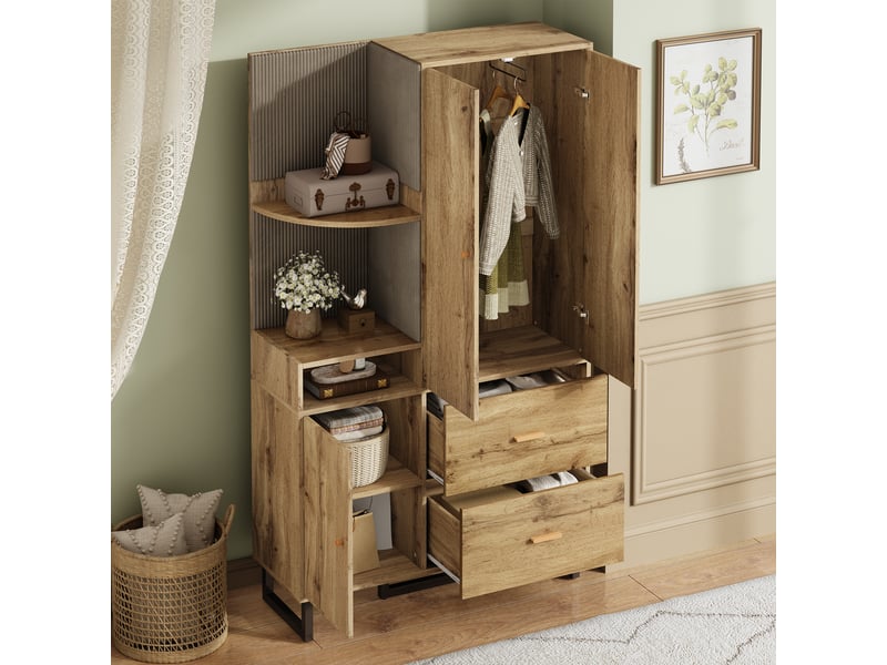  Armoire d'entrée 110x38x186 cm - vestiaire avec panneau rembourré, penderie, 2 tiroirs, rangement chaussures  - Conforama B