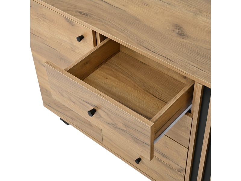  Buffet salon 120 cm noir et bois avec 4 tiroirs et 2 portes  - Conforama R