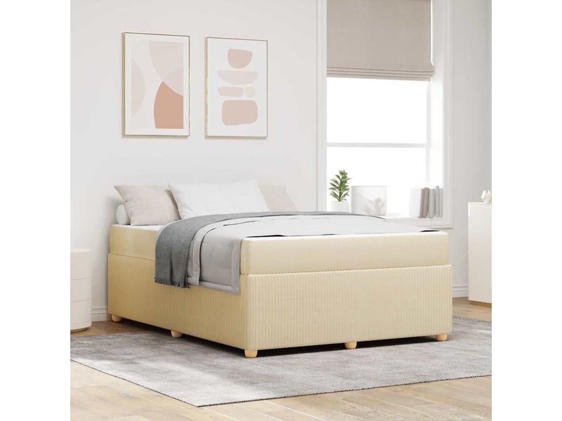  Lit double | lit adulte | cadre de lit avec matelas crème 140x200 cm tissu  - Conforama B
