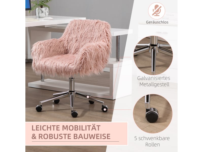  Chaise de bureau ergonomique réglable en hauteur, fausse fourrure rose et argentée  - Conforama D