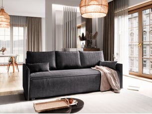 Canapé droit convertible <strong>MASSENO</strong> <strong></strong> 3 places Velours côtelé gris avec coffre de rangement