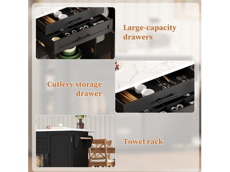  Desserte de cuisine mobile 120 x 45-70 x 90 cm – noir – plateau rabattable, rangement et 5 roulettes verrouillables  - Conforama E