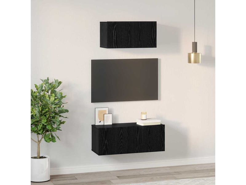  Ensemble meuble tv - banc tv - meuble de rangement 2 pcs chêne noir bois d'ingénierie  - Conforama D