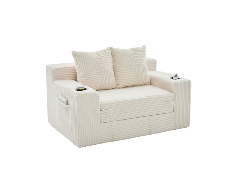  Canapé-lit double avec deux coussins et porte-gobelet - blanc  - Conforama A