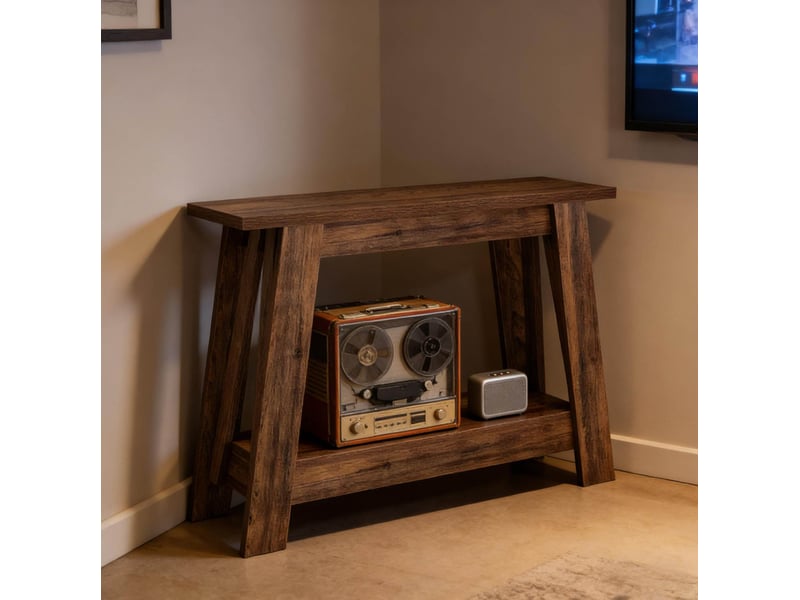  Table console 105 x 30 x 80 cm marron rustique en mdf, 2 niveaux de rangement pour entrée ou salon  - Conforama E