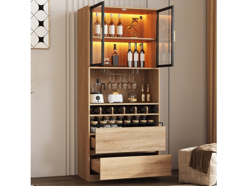  Vitrine 80x40x180 cm avec portes vitrées et éclairage led mdf naturel  - Conforama B