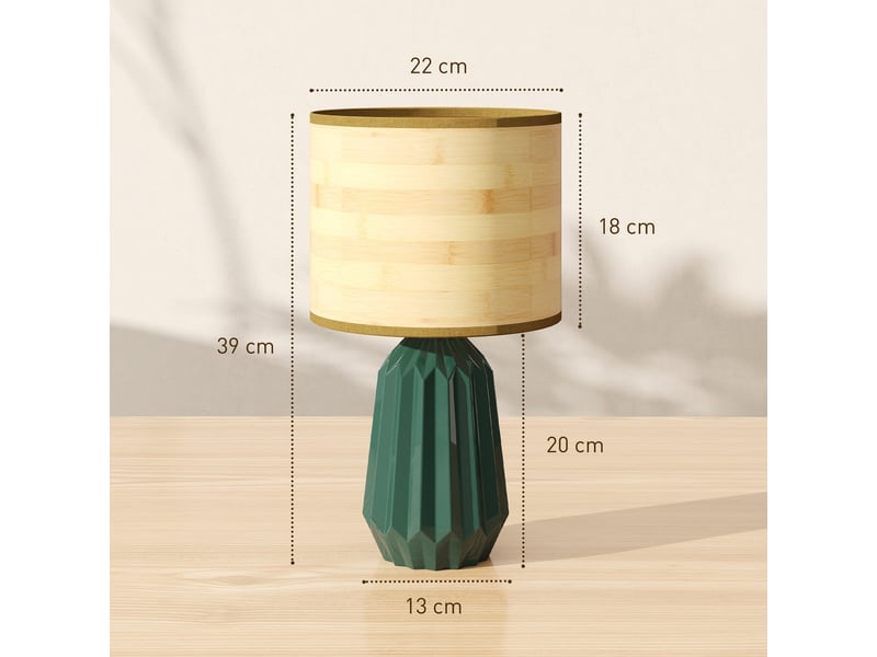  Lampe de table style rétro avec pied en céramique et abat-jour en lin pour chambre, 40 w, vert et bois naturel  - Conforama C