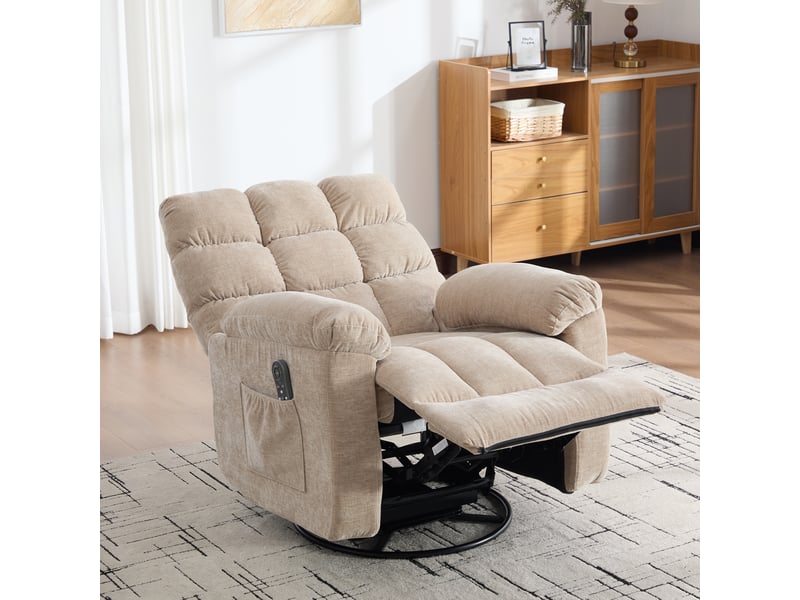  Fauteuil relax manuel pivotant 360° massant et chauffant en chenille beige clair Fay Lum - Conforama B