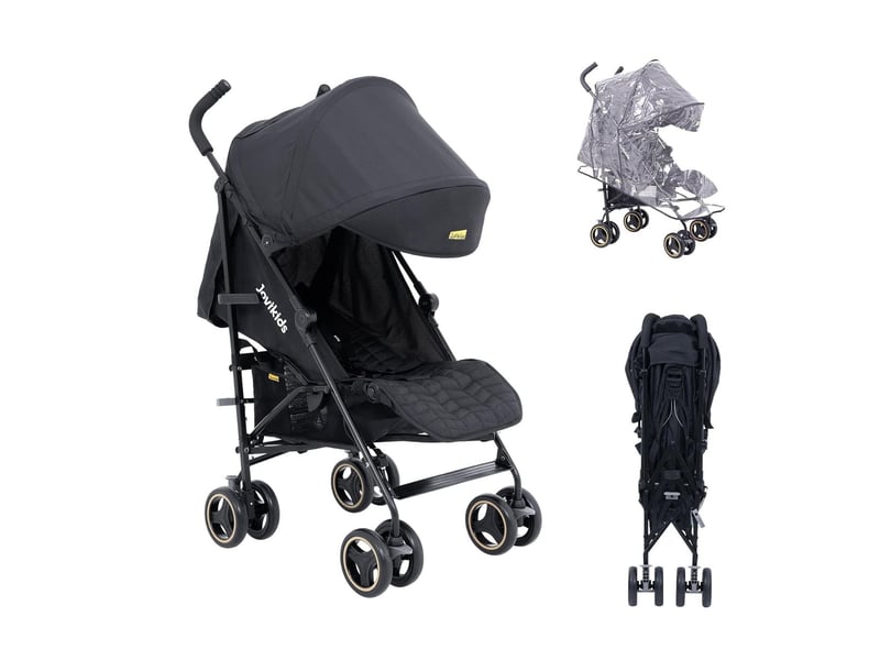  Poussette canne pliable 81 x 51 x 104,5 cm noire en tissu oxford 300d, dossier inclinable et roues eva  - Conforama A