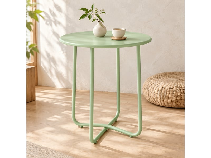  Table basse de jardin avec pieds croisés et patins réglables, style minimaliste, en métal, vert, ø 48 × 51 cm  - Conforama B