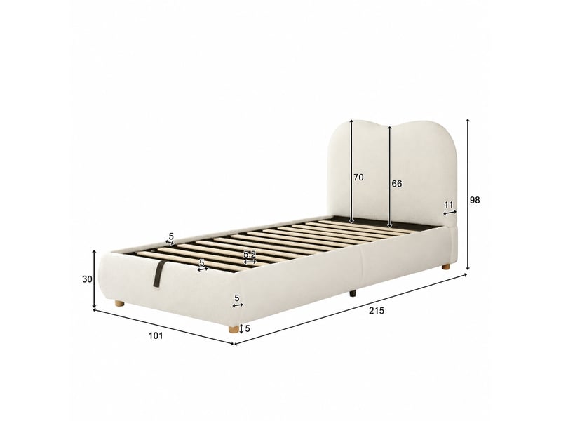  Lit enfant 90 x 200 cm avec coffre hydraulique et sommier à lattes, tissu bouclé beige  - Conforama C