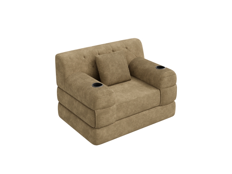  Fauteuil convertible kaki en velours côtelé, 2 porte-gobelets, 4 poches  - Conforama E