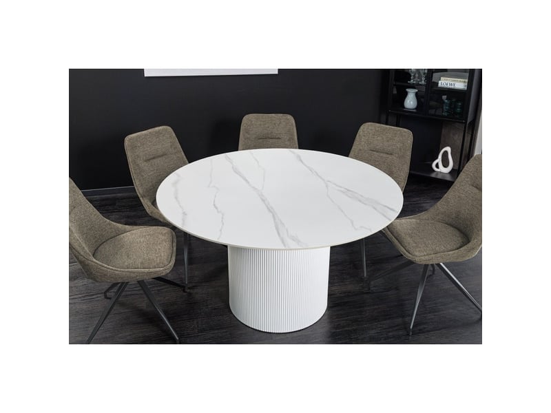  Table de salle à manger lumea – ronde 120 cm – effet marbre blanc – pied central large – style contemporain  - Conforama B