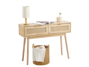 Vevor table console rotin, 2 tiroirs, porte coulissante. 1000x300x745 mm, rangement salon, bureau, entrée.